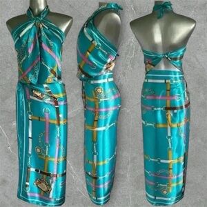 🆕Luxury Satin Scarf Top &  Wrap Skirt